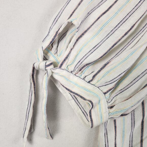 Zac & Rachel Linen Blend Peasant Blouse Women ‘s SZ L Cream Multicolor Striped - Picture 7 of 14